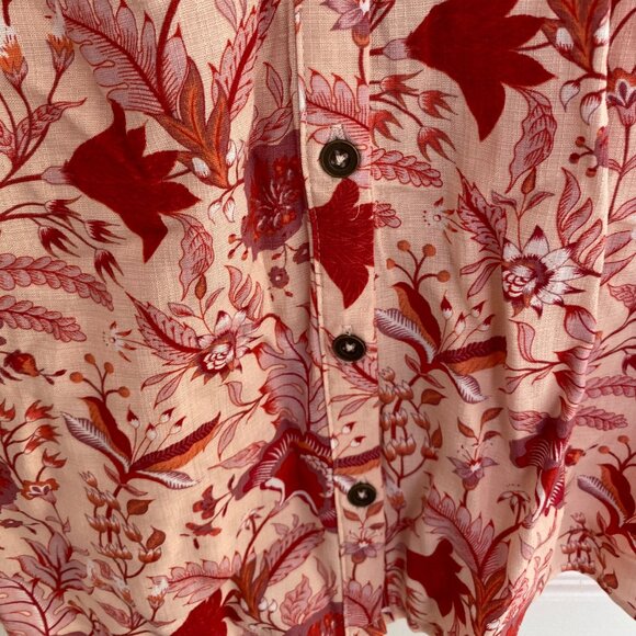 Knox Rose XXL Floral Pink & Red Button-Up Blouse With Smocked Waist & Puff Sleev - Picture 5 of 9